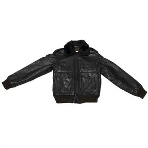 Like New S EU 40 Men's American Express Black Genuine Leather Bomber Jacket